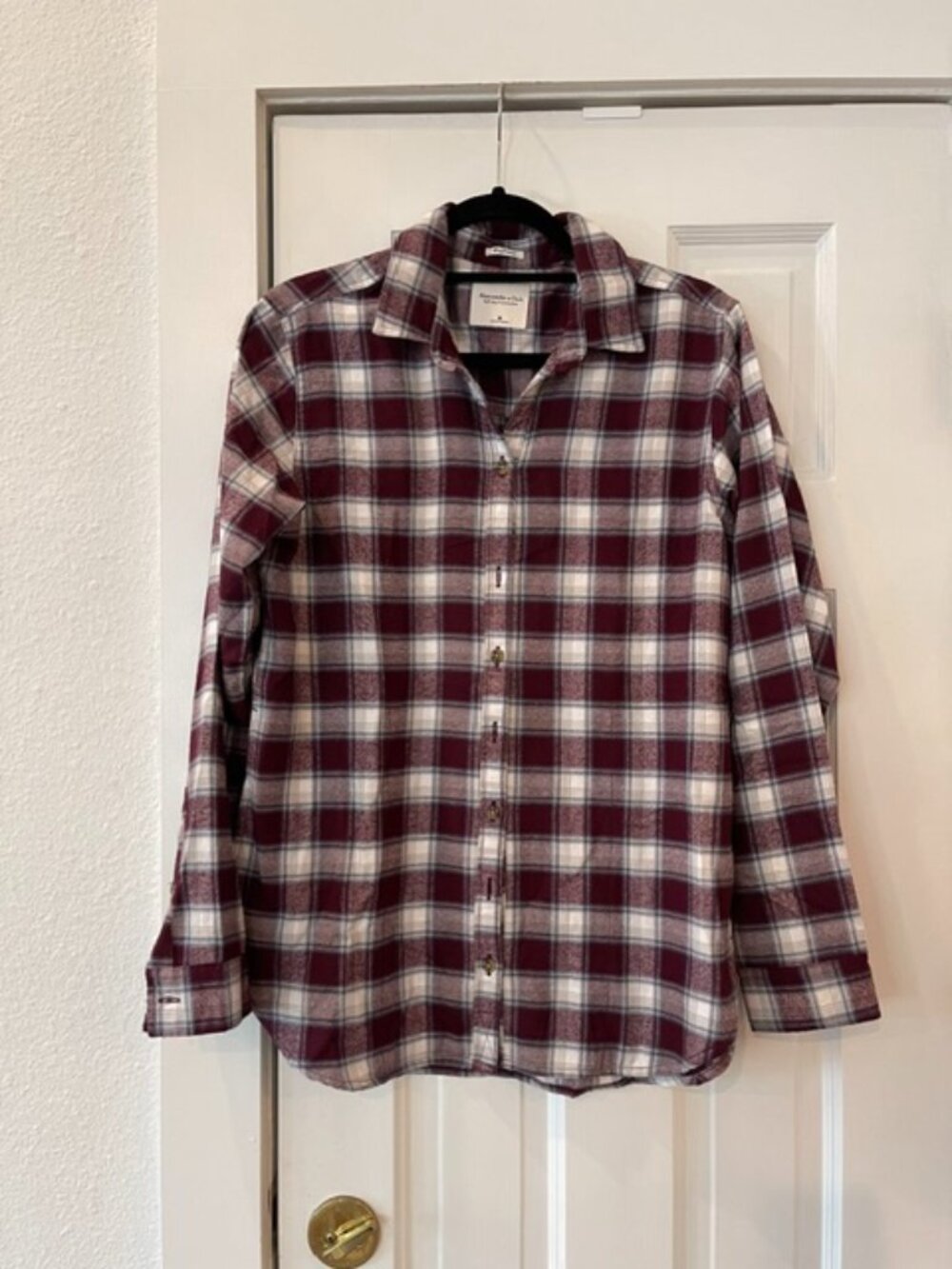 Abercrombie & Fitch Burgundy Wine Plaid Soft Flannel Boyfriend Shirt M EUC